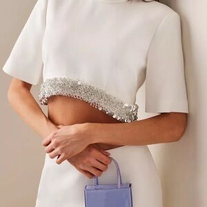 Jonathan Simkhai White Crop Top with Silver trim. NWT